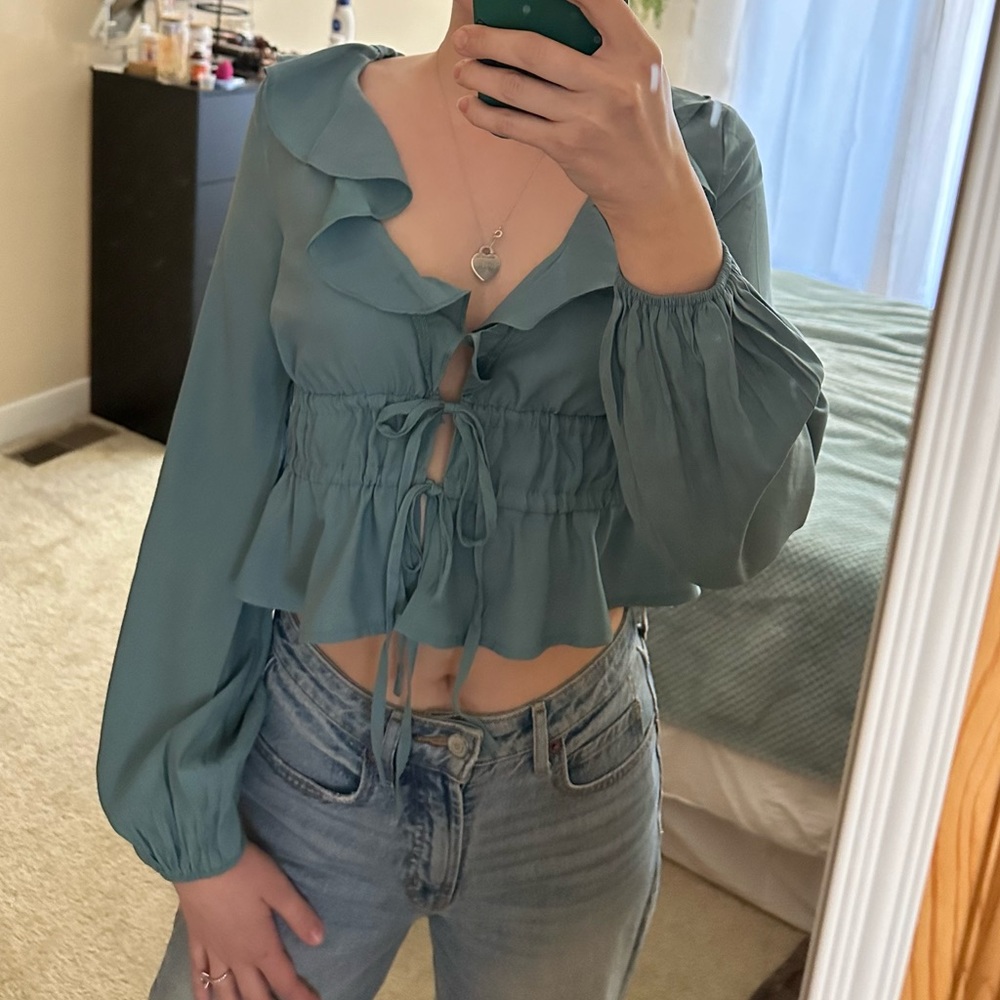 Blue Front Tied Blouse